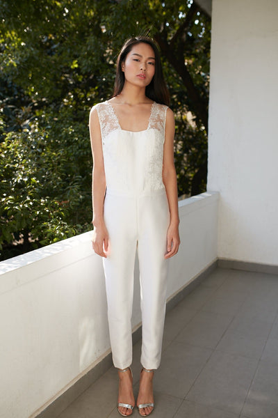 White silk jumpsuit hotsell