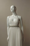 Style: MARY Crystal Embellished Fan Cluster Satin Tie Sash Belt - Peony Rice