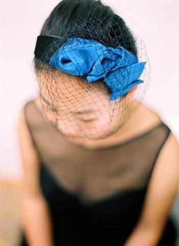 Style: BLAIR Silk Origami Fold Head Topping with Veil - Peony Rice
