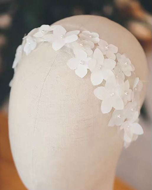 Style: BELINDA Floral Mesh Bridal Headband - Peony Rice