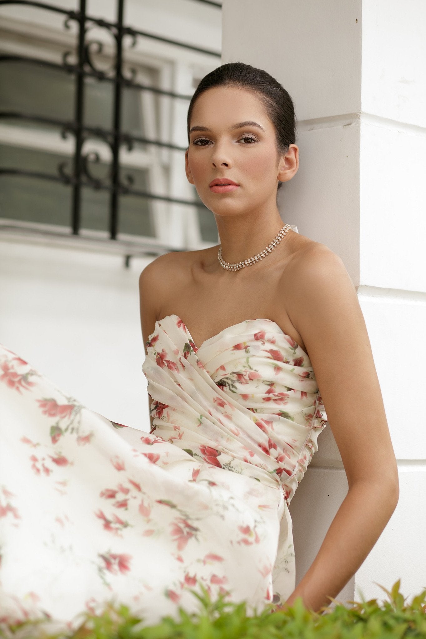 Style: ROSE Pleated Sweetheart Bandeau Pleated A Line Gown - Peony Rice