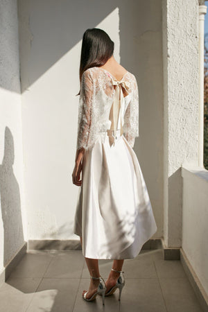 Style: DAPHNE High Low hem Silk Skirt Peony Rice