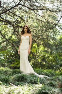 Style: ELLY Low Cut Back Beaded Lace Appliqué Fishtail Gown - Peony Rice