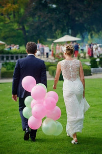 Style: TATIANA Silk & Lace Illusion Back gown - Peony Rice
