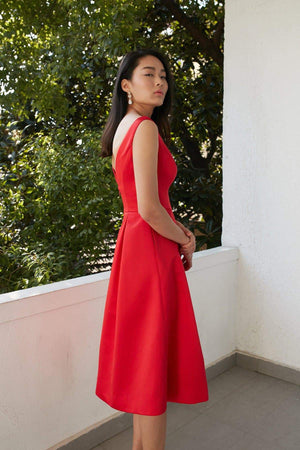 Style: ANNETTE Sweetheart Neckline Fit and Flare Dress Peony Rice