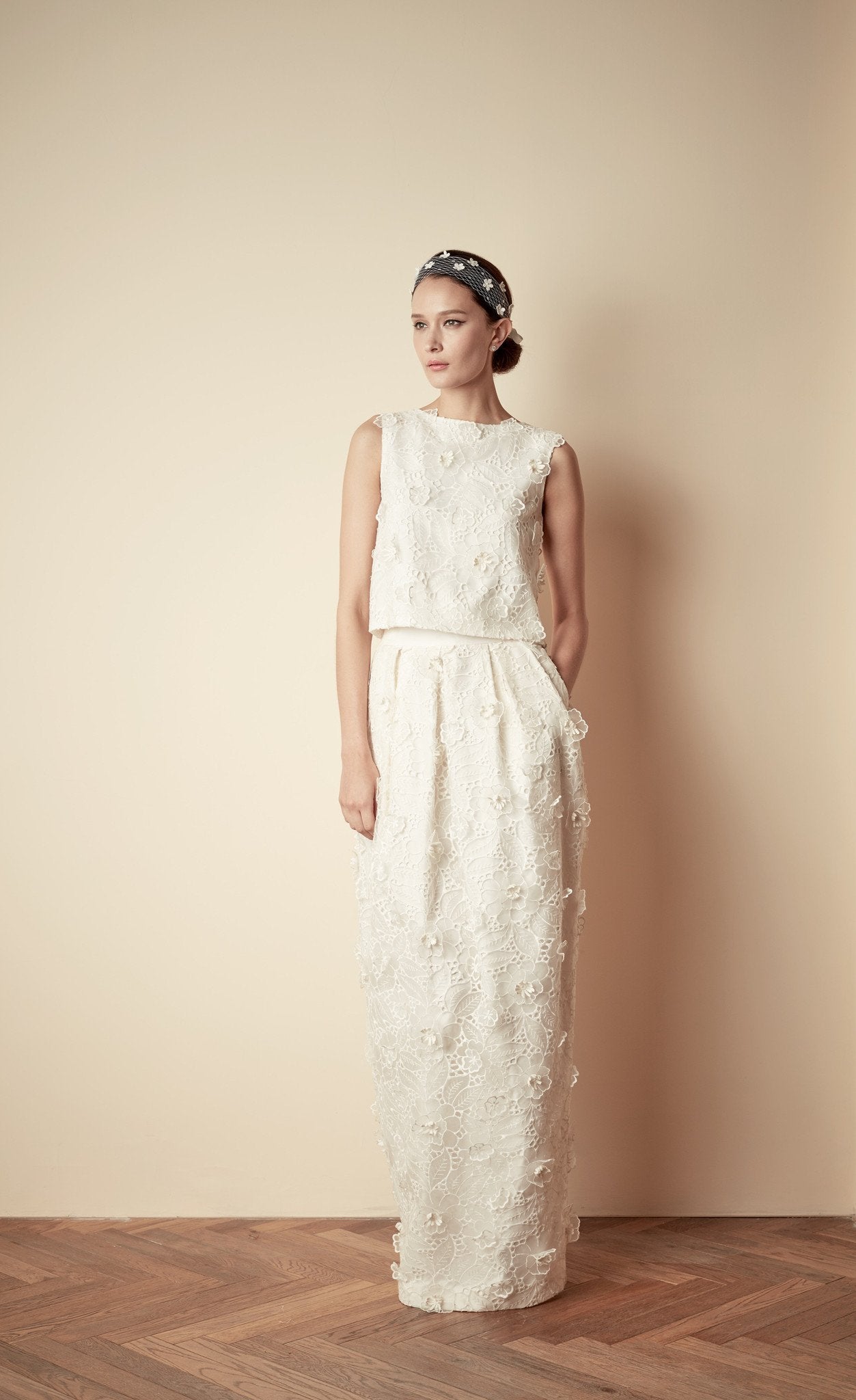 Style: LYNN 3D Floral High Waisted Lantern Skirt Peony Rice