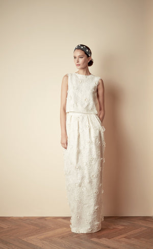 Style: LYNN 3D Floral High Waisted Lantern Skirt Peony Rice