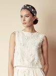Style: JEMIMA Large Floral Embellished Sequin And Pearl Half Veil Wrap - Peony Rice