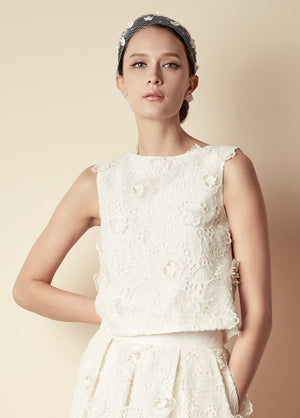 Style: JEMIMA Large Floral Embellished Sequin And Pearl Half Veil Wrap - Peony Rice