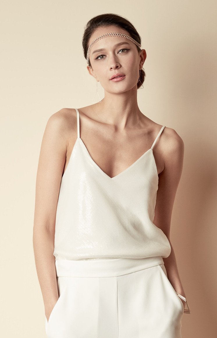 Style: JULIE Embellished Crystal Strip Grosgrain Wrap - Peony Rice