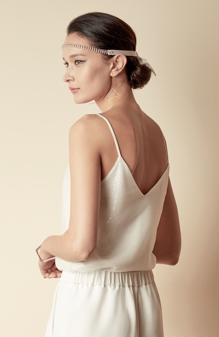 Style: JULIE Embellished Crystal Strip Grosgrain Wrap - Peony Rice