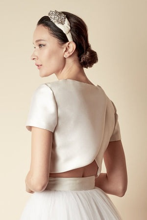 Style: IMELDA Art Deco Inspired Crystal and Pleated Silk Head Topping - Peony Rice