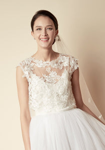Style: HAYLEY Floral Hand Appliqué Lace Top Peony Rice