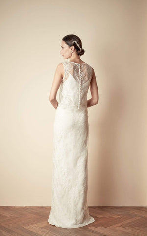 Style: CAROLA Lace overlay Column Skirt - Peony Rice