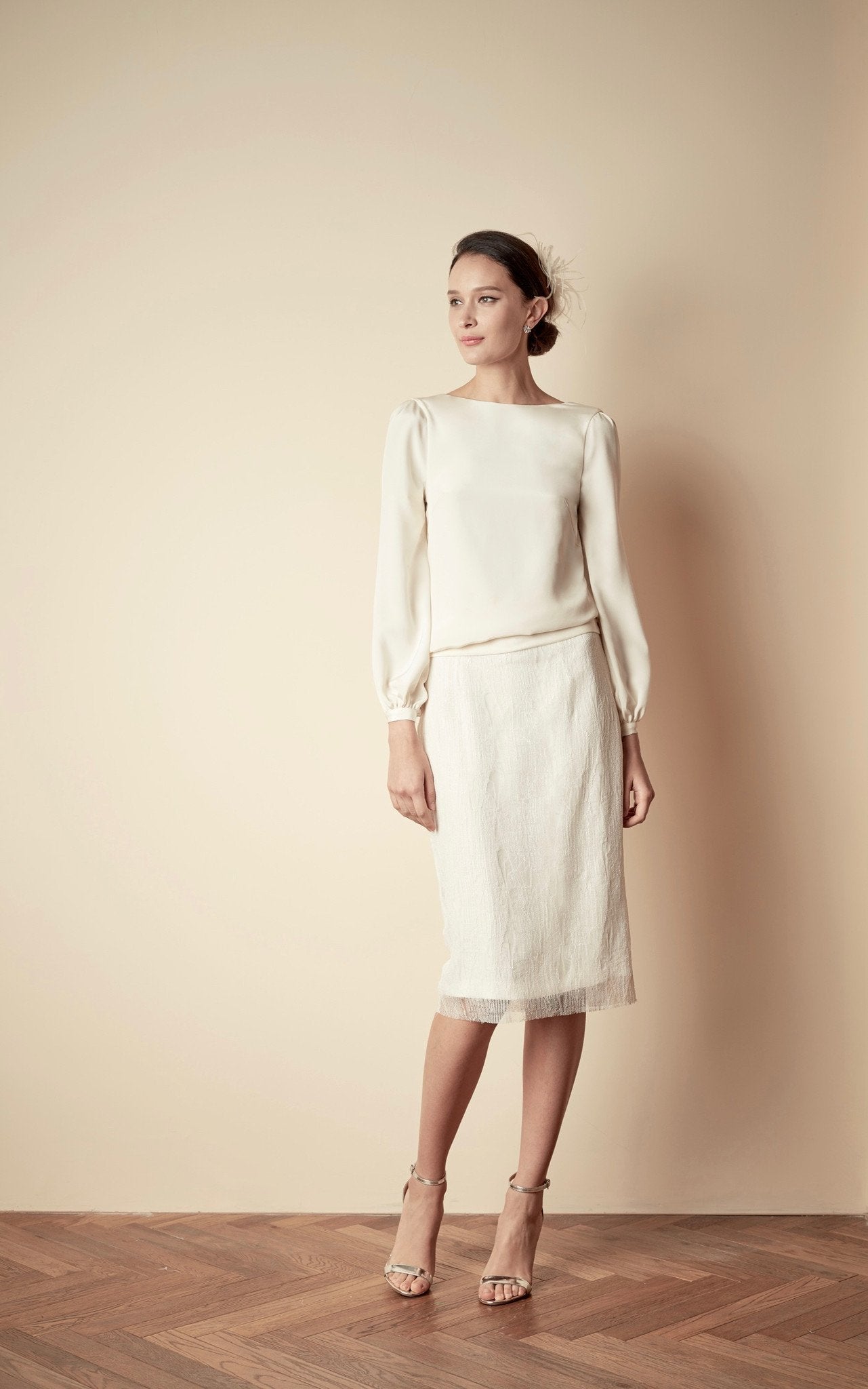 Style: MILENA Open Back Double Silk Blouse Peony Rice