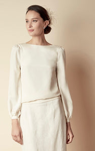Style: MILENA Open Back Double Silk Blouse Peony Rice