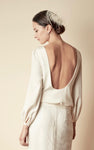 Style: MILENA Open Back Double Silk Blouse Peony Rice
