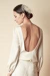Style: IVY Ostrich Feather & Crystal Twist Trim Comb - Peony Rice