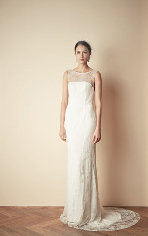 Style: TALIA Crepe & Lace Bandeau Open Back Fishtail Gown - Peony Rice
