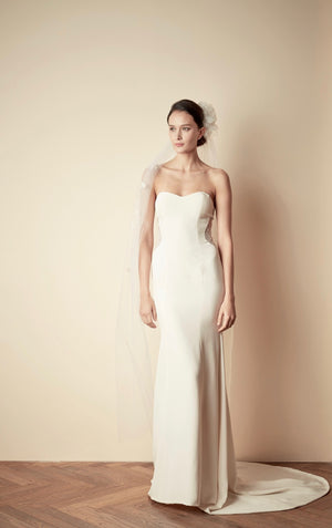 Style: TINA Cut Out Lace Panel Bandeau Dress with Fluted Hem - Peony Rice