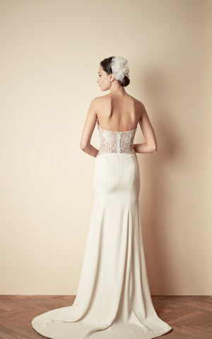 Style: TINA Cut Out Lace Panel Bandeau Dress with Fluted Hem - Peony Rice