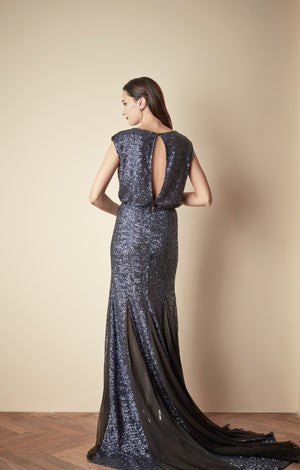 Style: JULES Sequin Fishtail Gown with Open Back - Peony Rice