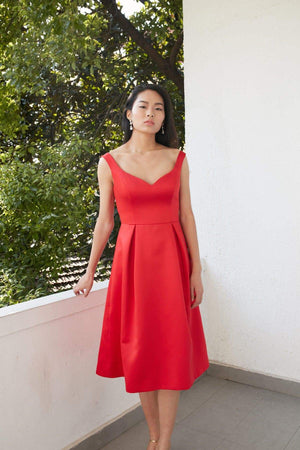 Style: ANNETTE Sweetheart Neckline Fit and Flare Dress Peony Rice