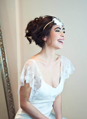 Style: KIERA A-line Silk Slip Gown with Lace Cape Sleeves Peony Rice