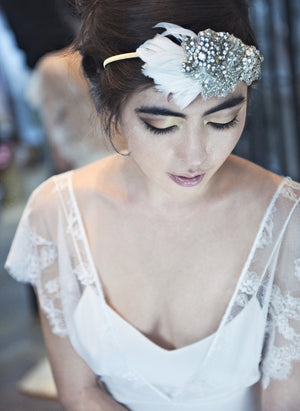 Style: RITA Crystal And Feather Deco Head Topping - Peony Rice
