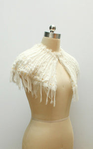 Style: CARA Beaded Raw Edge Silk Chiffon Mini Capelet - Peony Rice