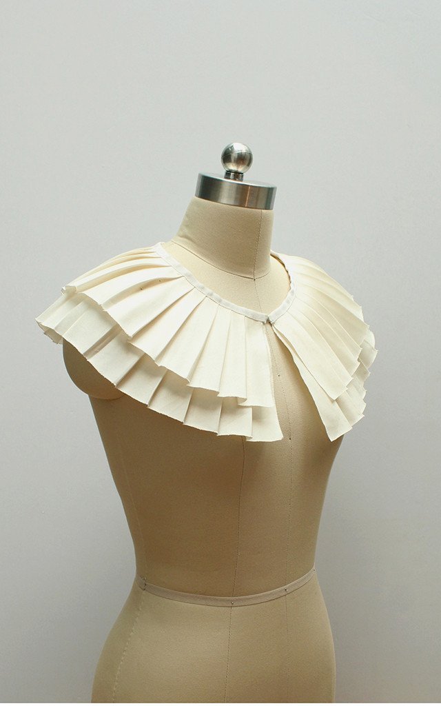 Style: CATHERINE Pleated Two Tiered Thai Silk Capelet - Peony Rice