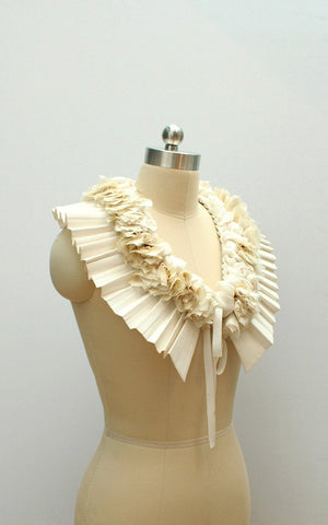 Style: CALIA Pleated Capelet with Cut Silk Floral Trim - Peony Rice