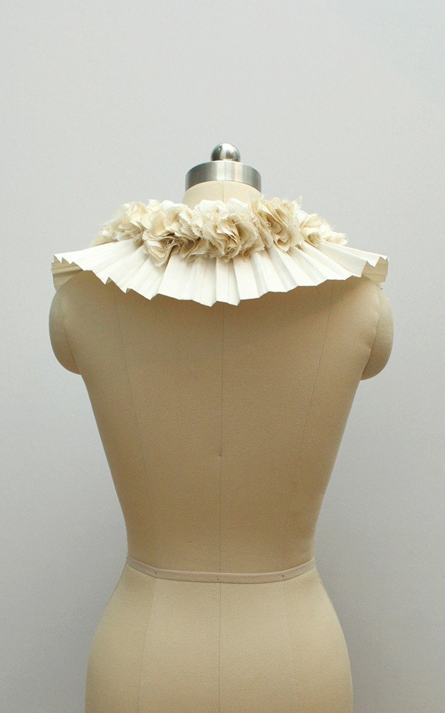 Style: CALIA Pleated Capelet with Cut Silk Floral Trim - Peony Rice