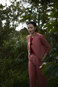 Style: GRACE Soft Seamed Silk Linen Wool Hopsack Jacket - Peony Rice