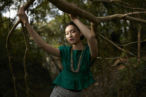 Style: INGRID Silk Dupioni Pleated Shell Top - Peony Rice