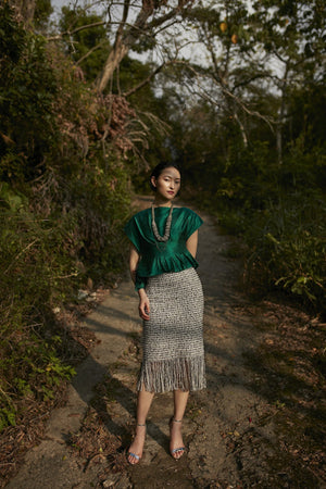 Style: INGRID Silk Dupioni Pleated Shell Top - Peony Rice