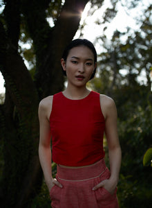 Style: ZOE Silk Dupioni Cropped Top - Peony Rice