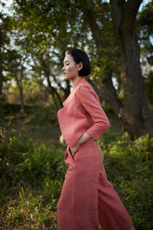 Style: GRACE Soft Seamed Silk Linen Wool Hopsack Jacket - Peony Rice