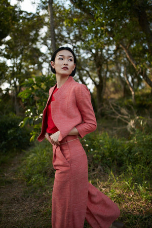 Style: GRACE Soft Seamed Silk Linen Wool Hopsack Jacket - Peony Rice
