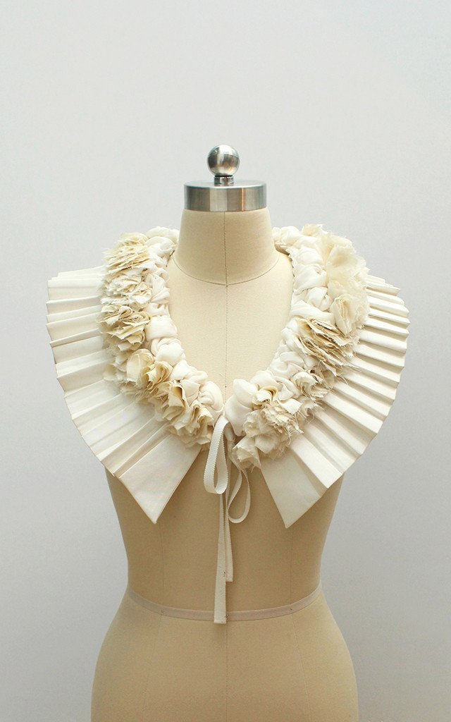 Style: CALIA Pleated Capelet with Cut Silk Floral Trim - Peony Rice