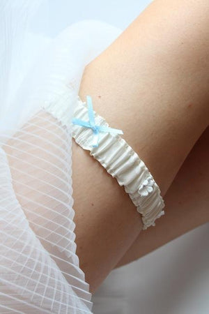 Style #5 Elasticated Silk Garter Trimmed with Swarovski Crystals - Peony Rice