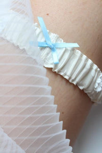 Style #5 Elasticated Silk Garter Trimmed with Swarovski Crystals - Peony Rice