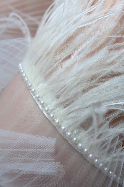 Style #7  Dramatic Garter Trimmed with Faux Pearls - Peony Rice