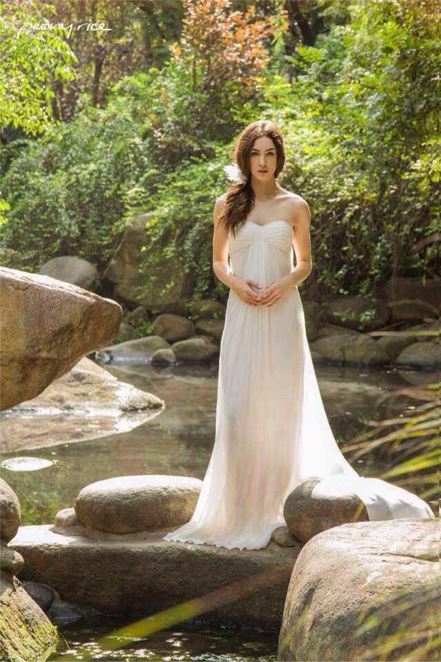 Style: RUBY Silk Crinkle Chiffon Ruched Front Bandeau Gown - Peony Rice
