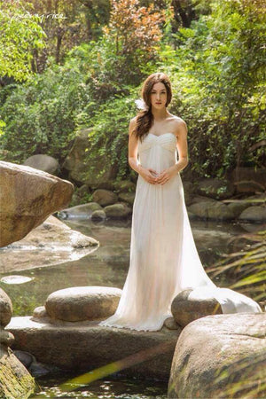 Style: RUBY Silk Crinkle Chiffon Ruched Front Bandeau Gown - Peony Rice