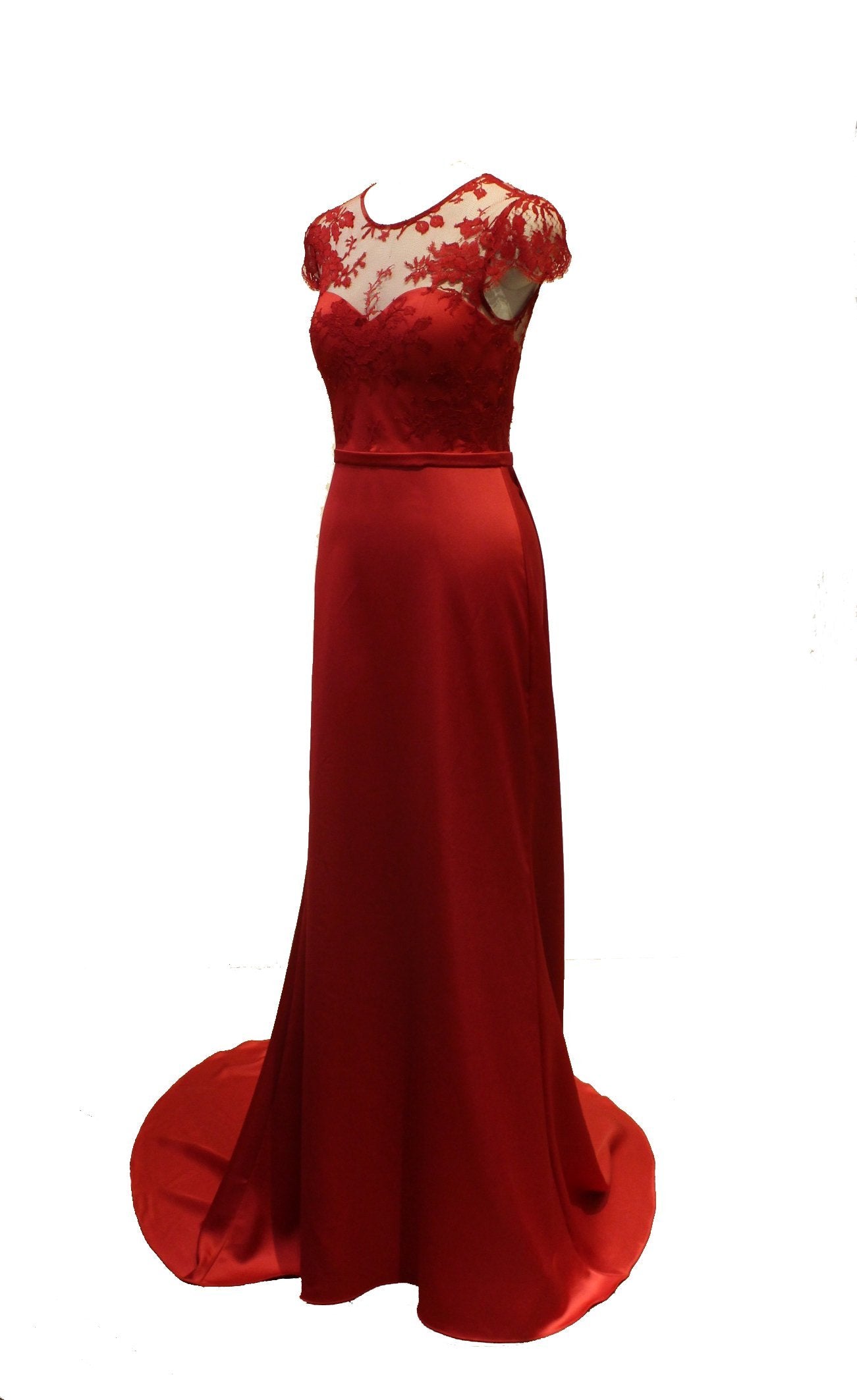 Style: LEEYA French Lace Illusion Yoke A - Line Gown with Extended Train - Peony Rice