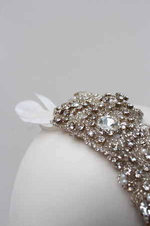 Style: RITA Crystal And Feather Deco Head Topping - Peony Rice