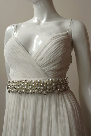 Style: MONIQUE Pearl & Crystal Embellished Grosgrain Sash Belt - Peony Rice