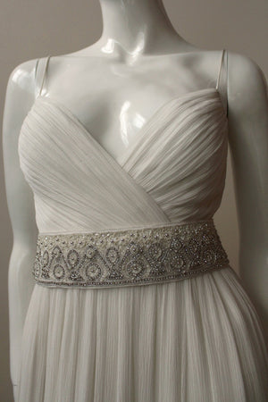 Style: MILENA Art Deco Fine Diamante Grosgrain Sash Belt - Peony Rice