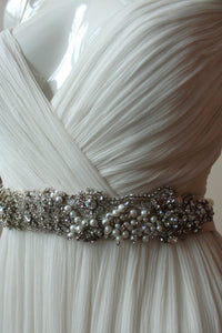 Style: MATILDA Crystal & Pearl Decadent Satin Tie Belt - Peony Rice